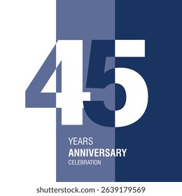 Anniversary logo design. Modern negative space set of numbers. 45 years blue combination colors and white vector illustration