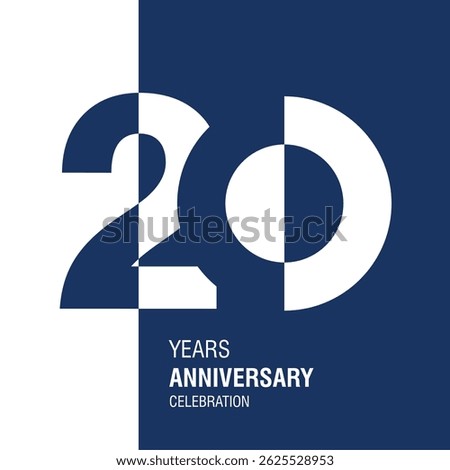 Anniversary logo design. Modern negative space set of numbers. 20 years blue white vector illustration