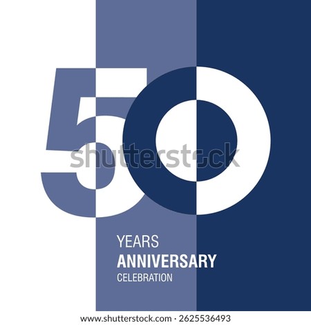 Anniversary logo design. Modern negative space set of numbers. 50 years blue combination colors and white vector illustration