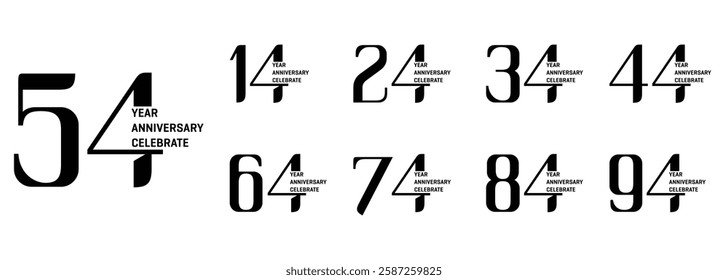 Anniversary logo design set, Classic Elegant Logo, with black modern numbers on white background for celebration event Congratulations, invitation, greetings
