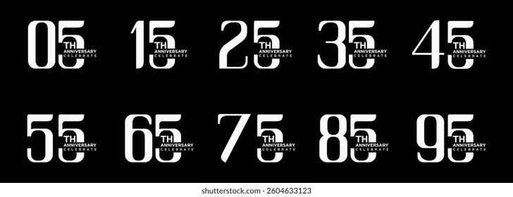 Anniversary Logo Design Set, Anniversary logo with white numbers on black background for celebration events, Congratulations, invitations, greetings