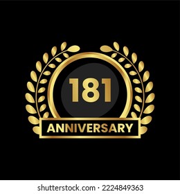 anniversary logo, gold shape logo with luxury look on black background. numbered gold birthday celebration logo