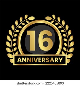 anniversary logo, gold shape logo with luxury look on black background. numbered gold birthday celebration logo