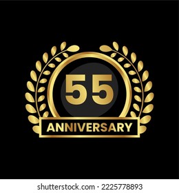anniversary logo, gold shape logo with luxury look on black background. numbered gold birthday celebration logo