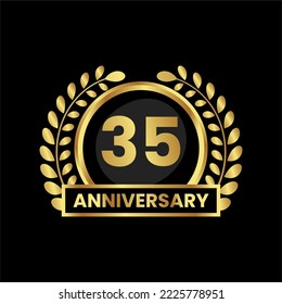 anniversary logo, gold shape logo with luxury look on black background. numbered gold birthday celebration logo
