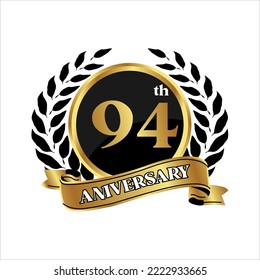 anniversary logo, gold shape logo with rice icon display on black background. numbered gold birthday celebration logo
