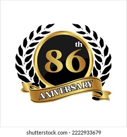 anniversary logo, gold shape logo with rice icon display on black background. numbered gold birthday celebration logo