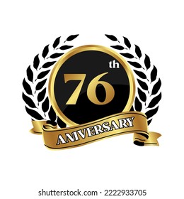 anniversary logo, gold shape logo with rice icon display on black background. numbered gold birthday celebration logo