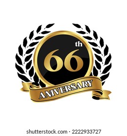 anniversary logo, gold shape logo with rice icon display on black background. numbered gold birthday celebration logo