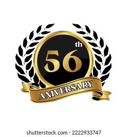 anniversary logo, gold shape logo with rice icon display on black background. numbered gold birthday celebration logo