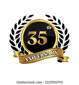 anniversary logo, gold shape logo with rice icon display on black background. numbered gold birthday celebration logo