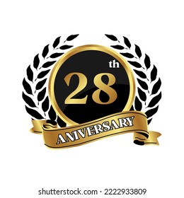 anniversary logo, gold shape logo with rice icon display on black background. numbered gold birthday celebration logo