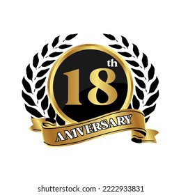 anniversary logo, gold shape logo with rice icon display on black background. numbered gold birthday celebration logo