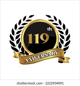 anniversary logo, gold shape logo with rice icon display on black background. numbered gold birthday celebration logo
