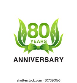 anniversary logo green leaves 80