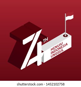 Anniversary Logo of Republic of Indonesia Independence in Isometric View. 74 Years of Independence of Republic of Indonesia 