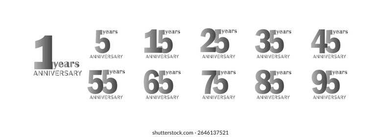 Anniversary Logo Set – 5 to 95 Years Celebration Emblems in Bold Minimalist Vector Design