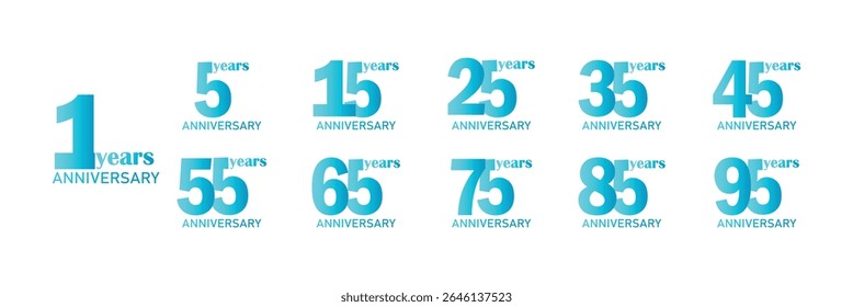 Anniversary Logo Set – 5 to 95 Years Celebration Emblems in Bold Minimalist Vector Design