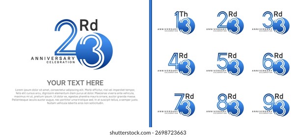 anniversary logo set with circle. blue color on white background for celebration moment