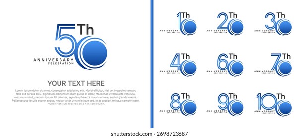 Logotipo del aniversario fijado con el círculo. color azul en el fondo blanco para el momento de la celebración