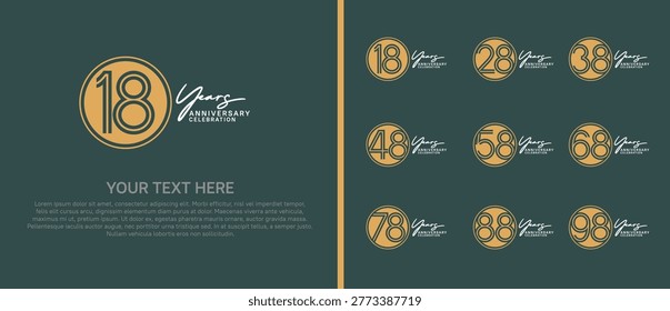 anniversary logo set with circle. brown and white color on green background for celebration moment