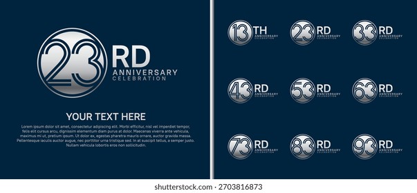 anniversary logo set with circle. silver color on blue background for celebration moment