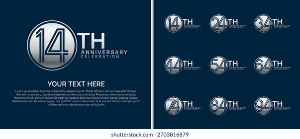 anniversary logo set with circle. silver color on blue background for celebration moment