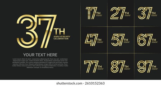 Anniversary logo set with double line number style. golden color can be use for special moment