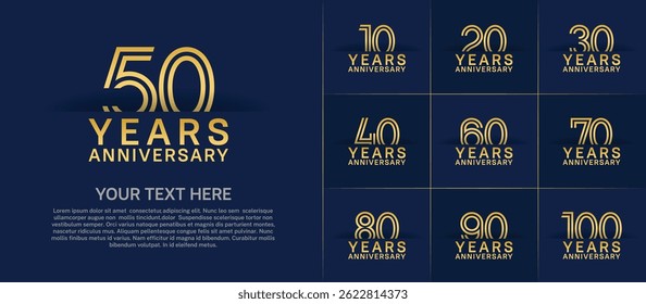 Jubiläums-Logo-Set mit doppelter Zeilennummer. goldene Farbe kann für einen besonderen Moment verwendet werden