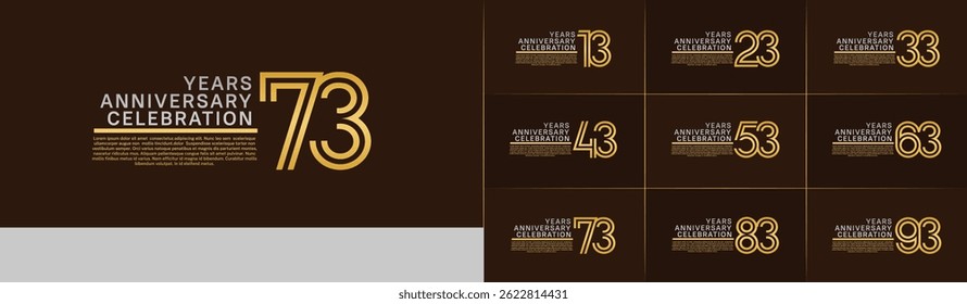 Anniversary logo set with double line number style. gold and silver color can be use for special moment