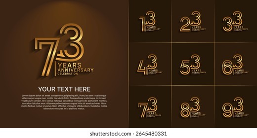 Anniversary logo set with double line number style. golden color can be use for special moment