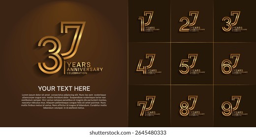 Anniversary logo set with double line number style. golden color can be use for special moment
