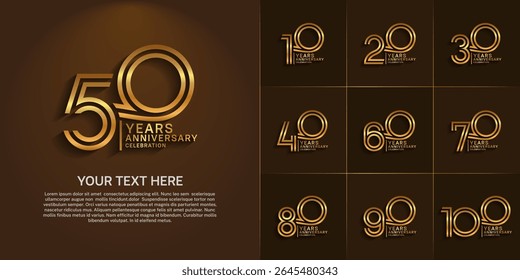 Anniversary logo set with double line number style. golden color can be use for special moment