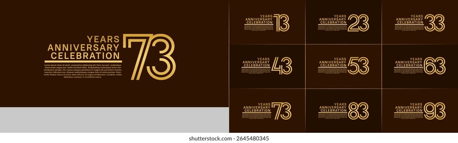Anniversary logo set with double line number style. gold color can be use for special moment