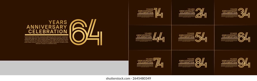 Anniversary logo set with double line number style. gold color can be use for special moment