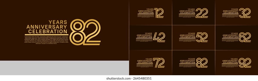 Anniversary logo set with double line number style. gold color can be use for special moment