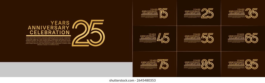 Anniversary logo set with double line number style. gold color can be use for special moment