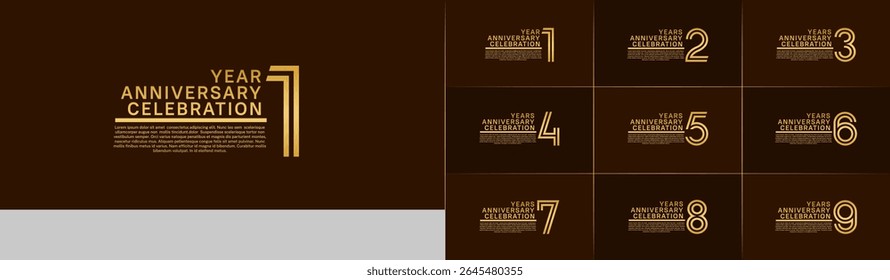 Anniversary logo set with double line number style. gold color can be use for special moment