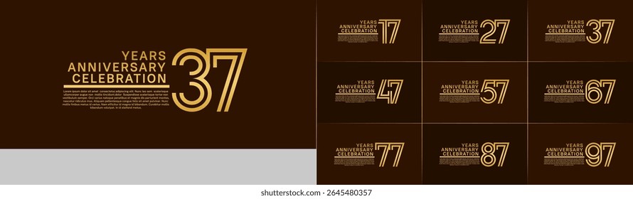Anniversary logo set with double line number style. gold color can be use for special moment