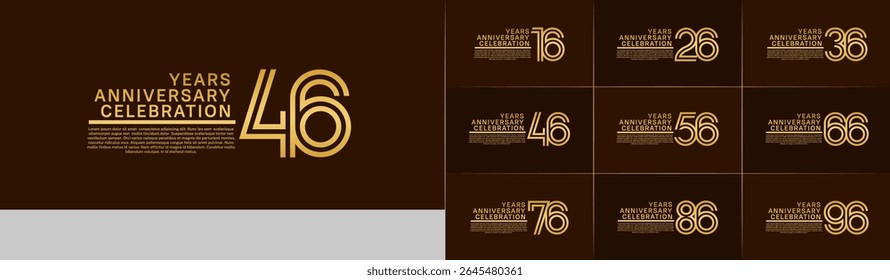 Anniversary logo set with double line number style. gold color can be use for special moment