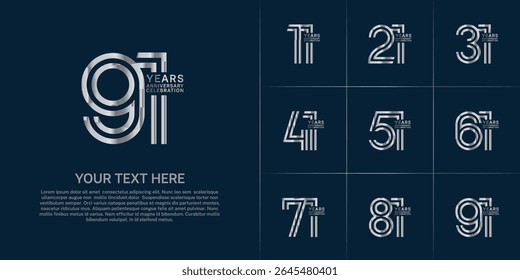 Anniversary logo set with double line number style. silver color can be use for special moment