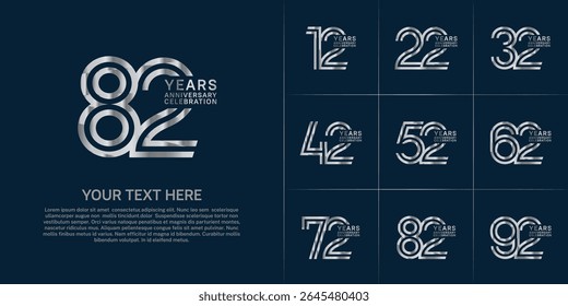 Anniversary logo set with double line number style. silver color can be use for special moment