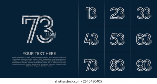 Anniversary logo set with double line number style. silver color can be use for special moment