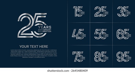 Anniversary logo set with double line number style. silver color can be use for special moment