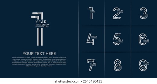 Anniversary logo set with double line number style. silver color can be use for special moment