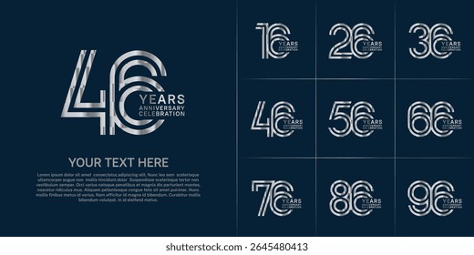 Anniversary logo set with double line number style. silver color can be use for special moment