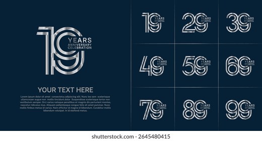 Anniversary logo set with double line number style. silver color can be use for special moment
