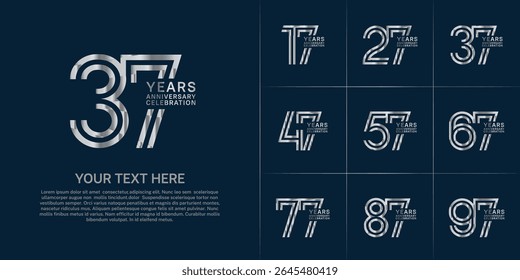 Anniversary logo set with double line number style. silver color can be use for special moment