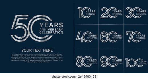 Anniversary logo set with double line number style. silver color can be use for special moment