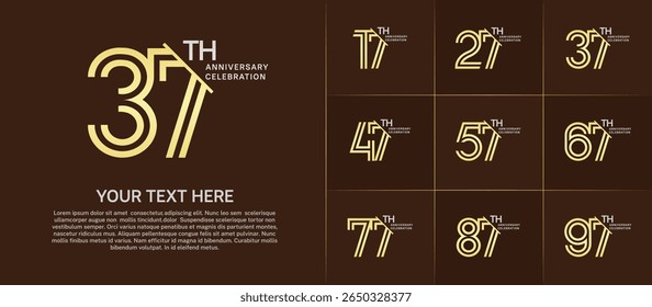 Anniversary logo set with double line number style. golden and silver color with slash can be use for special moment